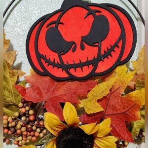 Jack Skellington pumpkin wreath indoors